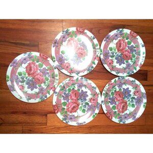 Dinner plates Set of 5 Floral Roses Plastics Manufacturing Company PMC melamine